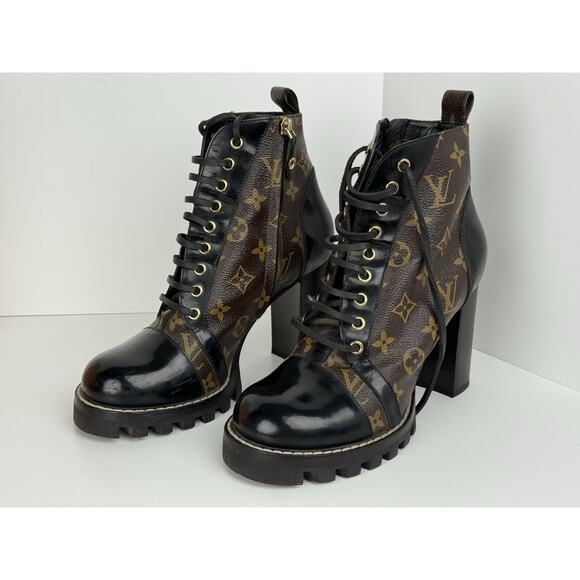 Louis Vuitton Monogram Star Trail Line Short Boots Lace up & Zip Size 40 Brown - Picture 1 of 14